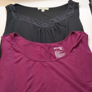 2 Sleeveless Tops size 3X 24/26 Black Burgundy
